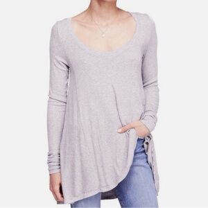 NWT Free People Womens Ribbed Knit Slouch Fit Tee Shirt Long Sleeve Purple M